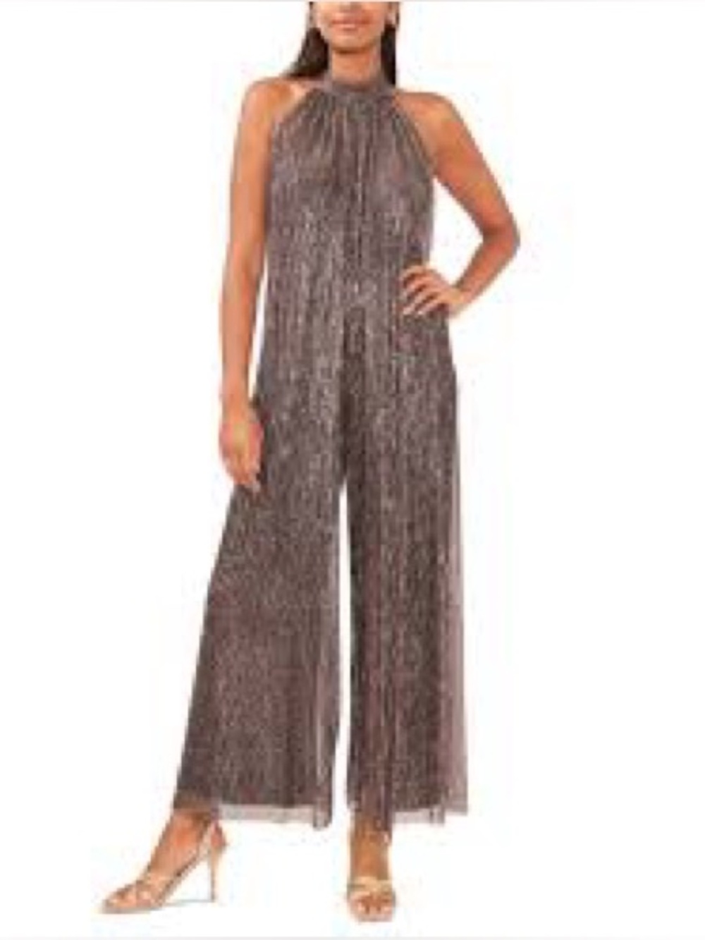 MSK Metallic Bronze High-Neck Wide-Leg Jumpsuit🌻